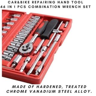 46-Piece Metric Socket Set 1/4" Drive with Ratchet, Screwdriver, Torx, Hex Bits