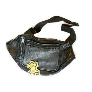 Black Leather Bum Bag Travel Safe Security