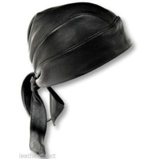 LEATHER BIKER HEAD WRAP BLACK BANDANA CAP