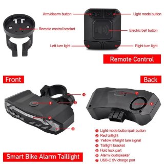 USB Rechargeable Bike Tail Light Horn Alarm Turn Signal Brake Light Bicycle Safety Light — image 4