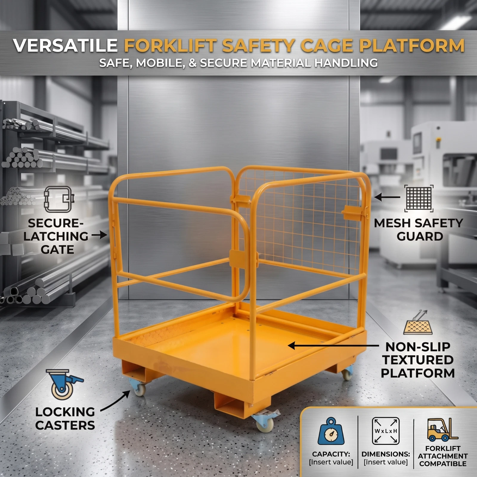 Xtron Forklift Safety Cage Work Platform with Wheels & Safety Gate