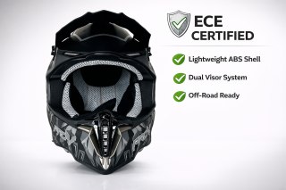 ECE 22.05 Dual Sport Helmet Lightweight Off-Road Dual Visor Grey Black — image 2