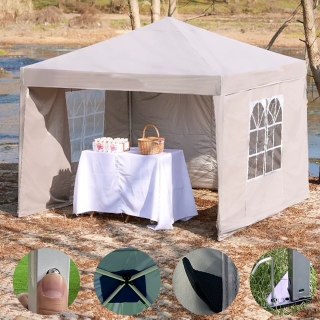3x3M Pop Up Gazebo Grey Waterproof Canopy Tent with Sides & Windows | Heavy Duty — image 1