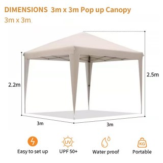 3x3M Pop Up Gazebo Grey Waterproof Canopy Tent with Sides & Windows | Heavy Duty — image 3
