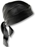 Black Leather Biker Head Wrap Bandana Cap Motorcycle Riding Du-Rag