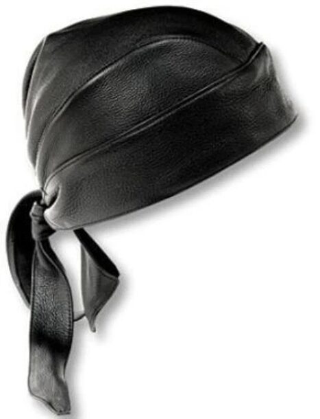 Black Leather Biker Head Wrap Bandana Cap Motorcycle Riding Du-Rag