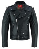 Men's Genuine Cowhide Leather Brando Biker Jacket Black Motorcycle Riding Coat