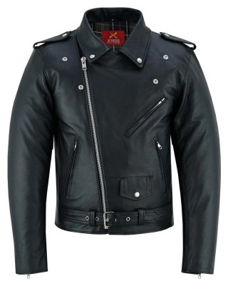 Men's Genuine Cowhide Leather Brando Biker Jacket Black Motorcycle Riding Coat — image 2