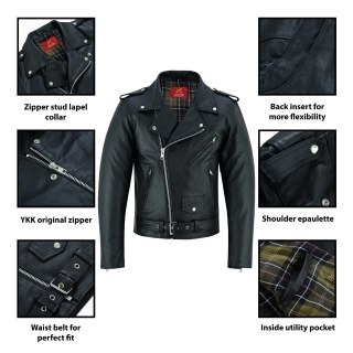 Men's Genuine Cowhide Leather Brando Biker Jacket Black Motorcycle Riding Coat — image 5