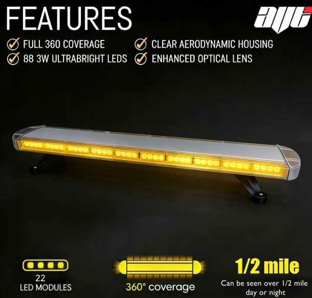 88 LED Amber Recovery Strobe Light Bar 12V/24V Emergency Beacon Warning Light