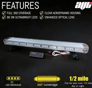 15 Pattern LED Light Bar Amber Strobe Beacon 2FT Roof Mount Truck Off Road Light — image 3