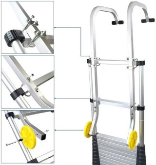 93cm Aluminium Roof Ladder Hook Kit with Wheels Extension Ladder Accessory Pair — image 6